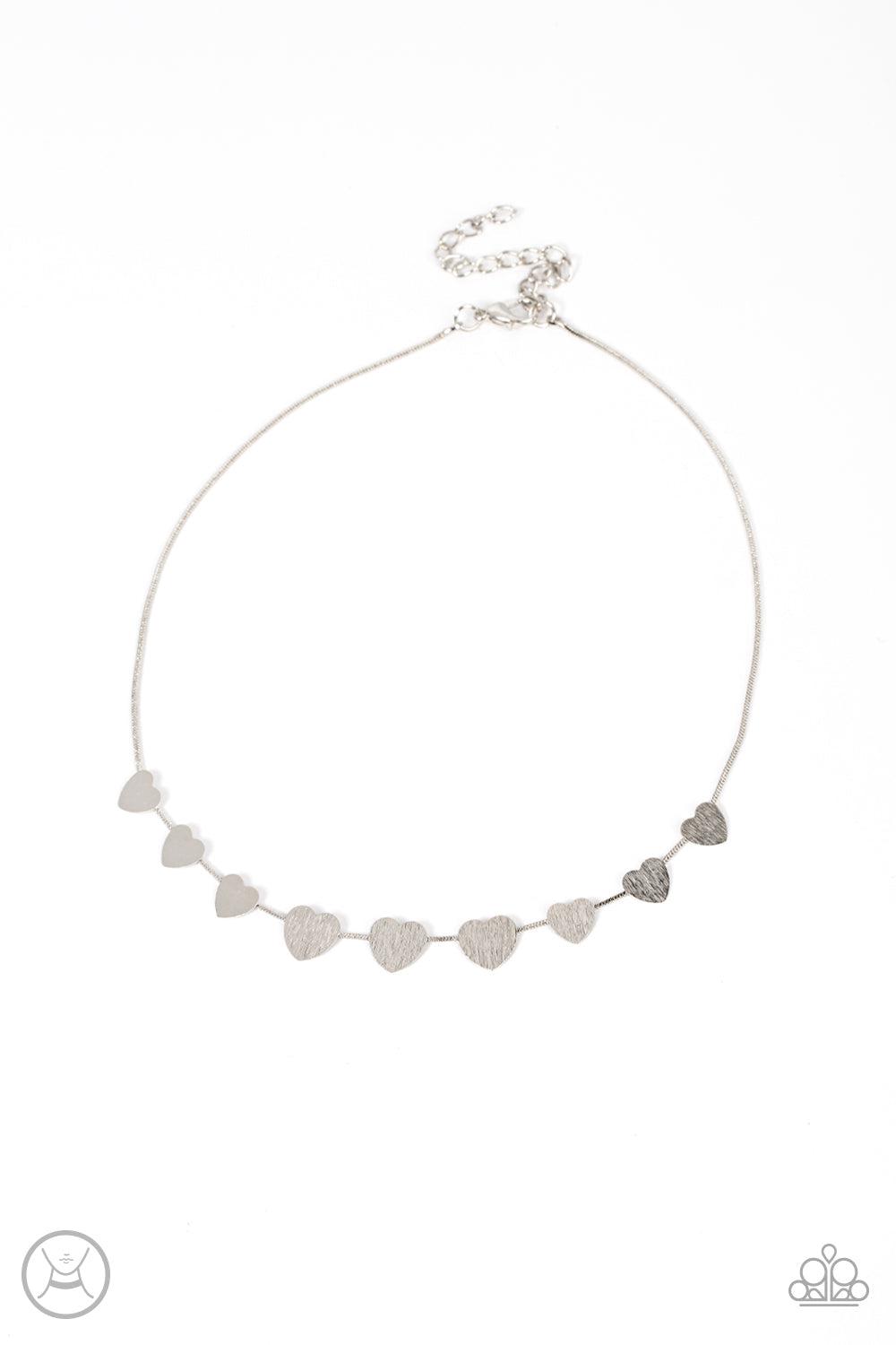 Dainty Desire Silver Heart Choker Necklace - Paparazzi Accessories- lightbox - CarasShop.com - $5 Jewelry by Cara Jewels