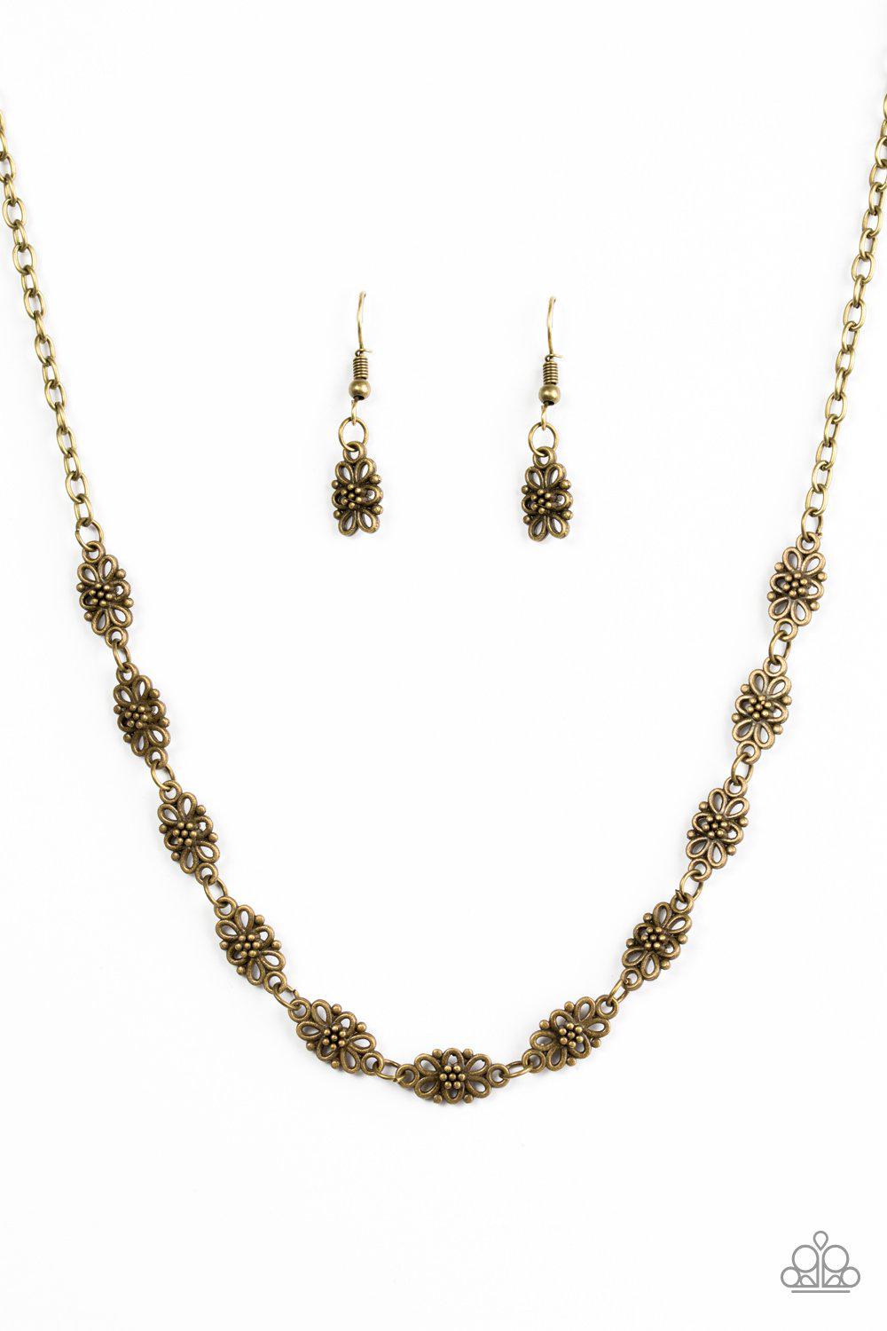 Daisy Dream Brass Flower Necklace - Paparazzi Accessories-CarasShop.com - $5 Jewelry by Cara Jewels