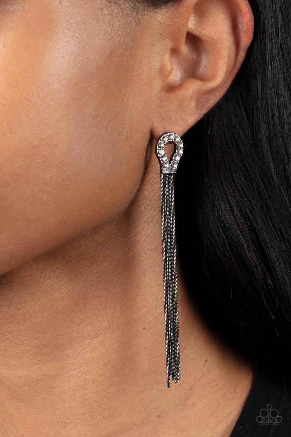 Dallas Debutante Gunmetal Black Chain Earrings - Paparazzi Accessories- lightbox - CarasShop.com - $5 Jewelry by Cara Jewels