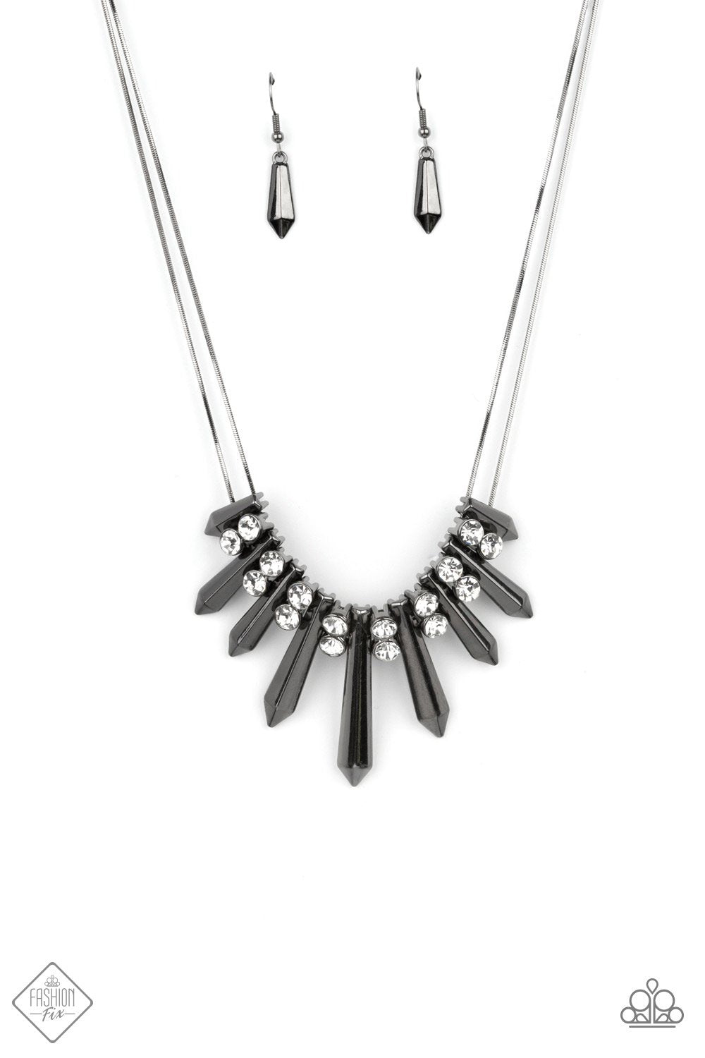 Dangerous Dazzle Gunmetal Black and White Rhinestone Necklace - Paparazzi Accessories- lightbox - CarasShop.com - $5 Jewelry by Cara Jewels
