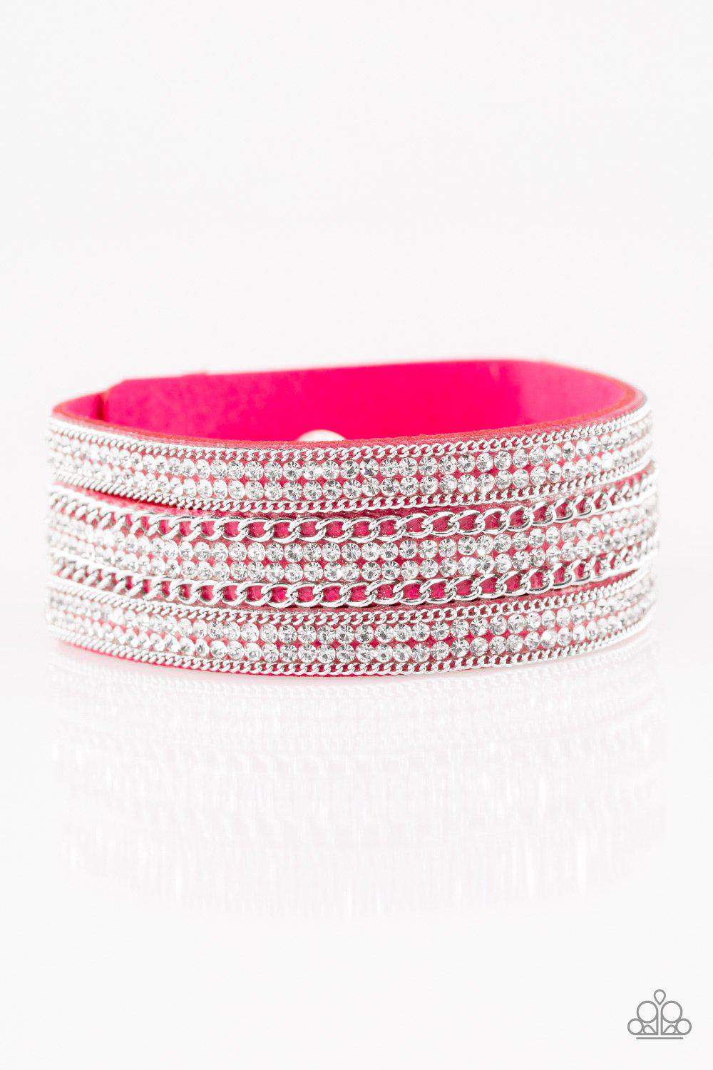 Dangerously Drama Queen Hot Pink Urban Wrap Snap Bracelet - Paparazzi Accessories-CarasShop.com - $5 Jewelry by Cara Jewels