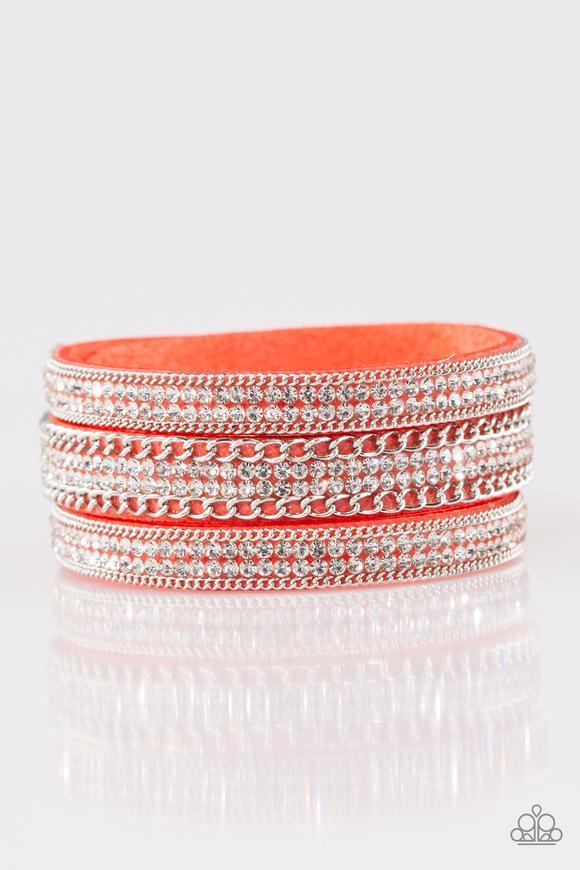 Dangerously Drama Queen Orange Urban Wrap Snap Bracelet - Paparazzi Accessories-CarasShop.com - $5 Jewelry by Cara Jewels