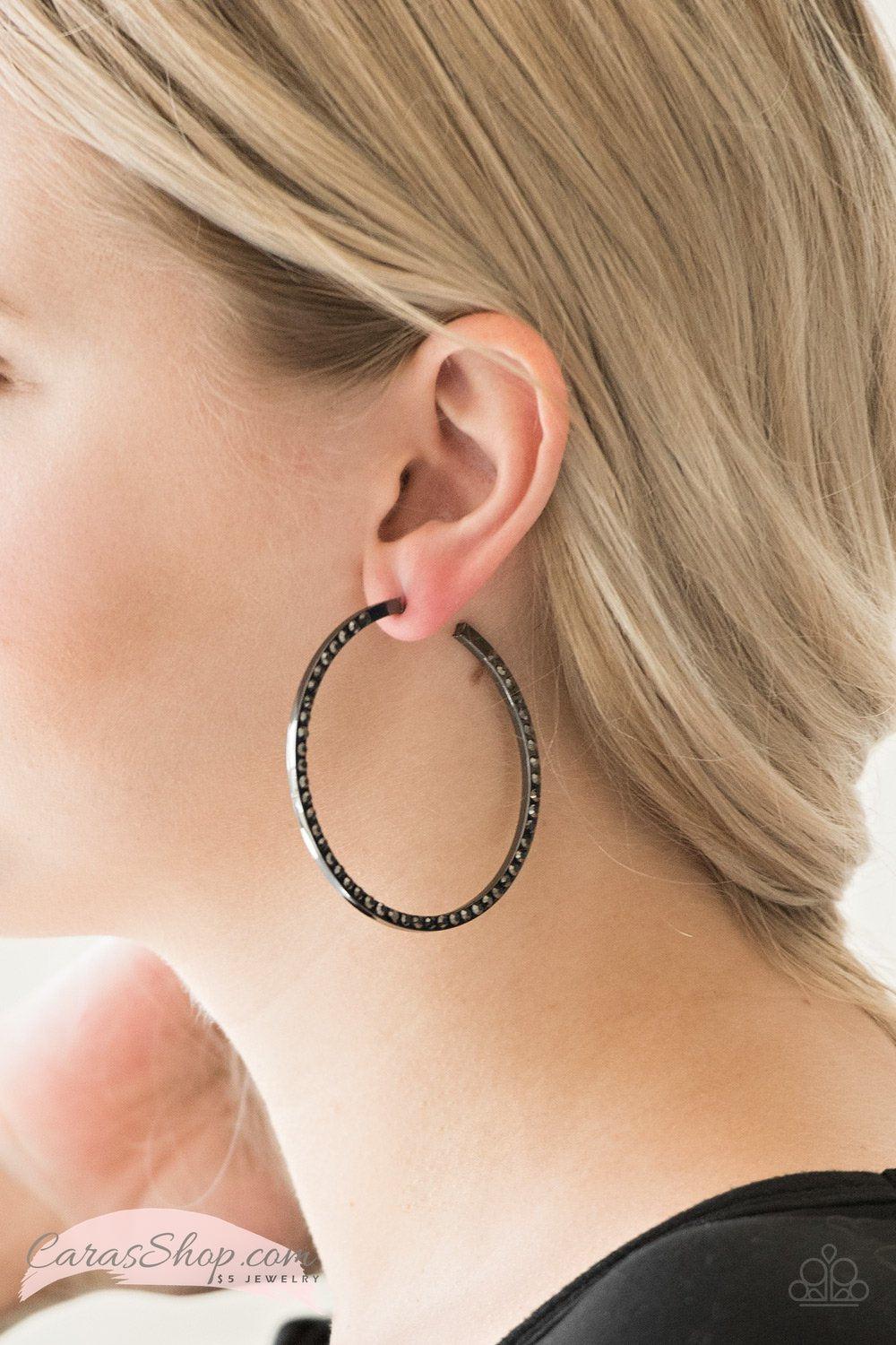 Dangerously Dynamic Gunmetal Hoop Earrings - Paparazzi Accessories-CarasShop.com - $5 Jewelry by Cara Jewels