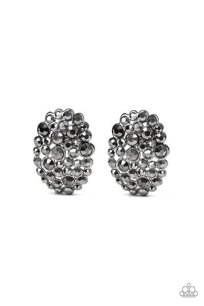 Daring Dazzle Gunmetal Black Clip On Earrings - Paparazzi Accessories - lightbox -CarasShop.com - $5 Jewelry by Cara Jewels