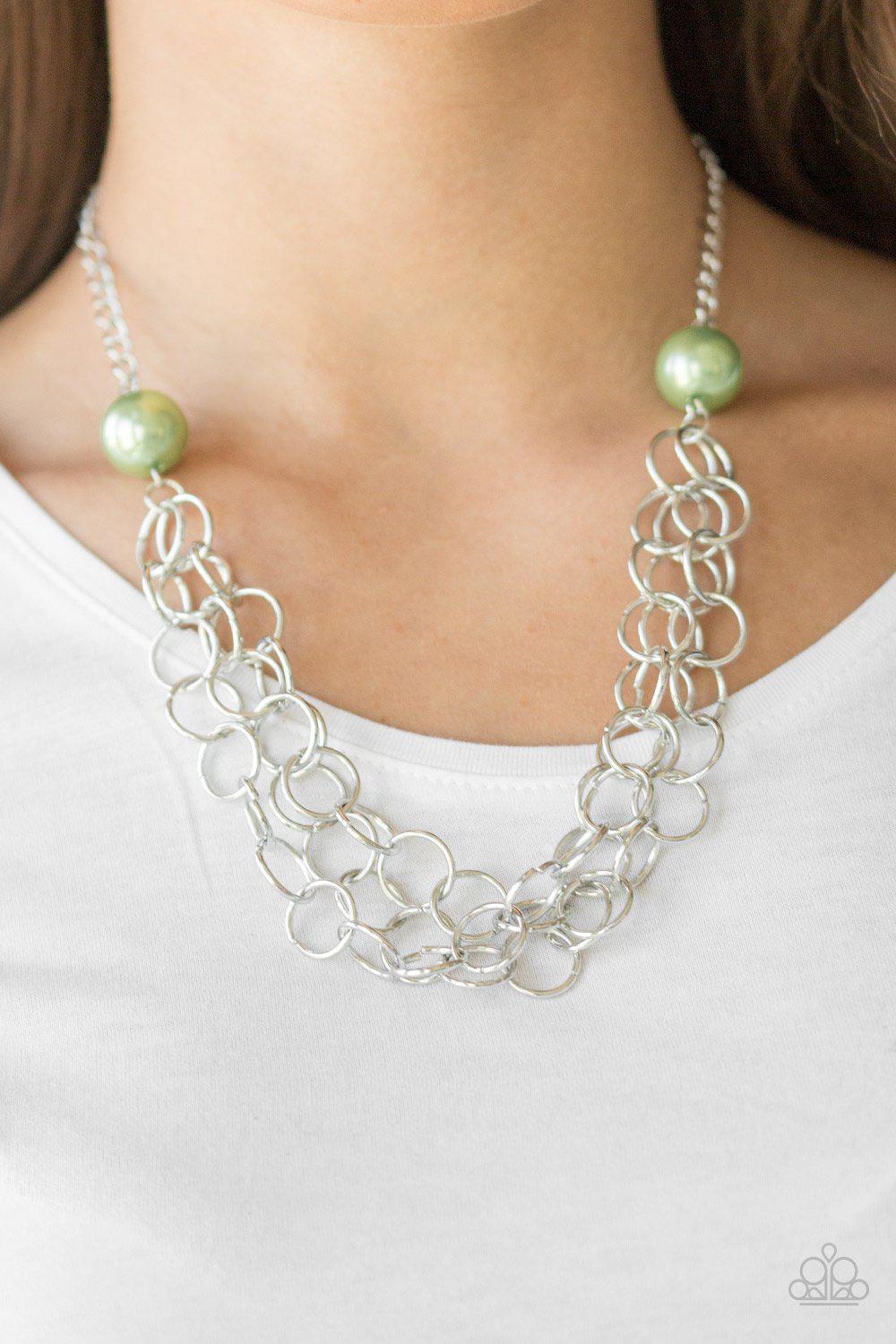 Daring Diva Green and Silver Necklace - Paparazzi Accessories - model -CarasShop.com - $5 Jewelry by Cara Jewels