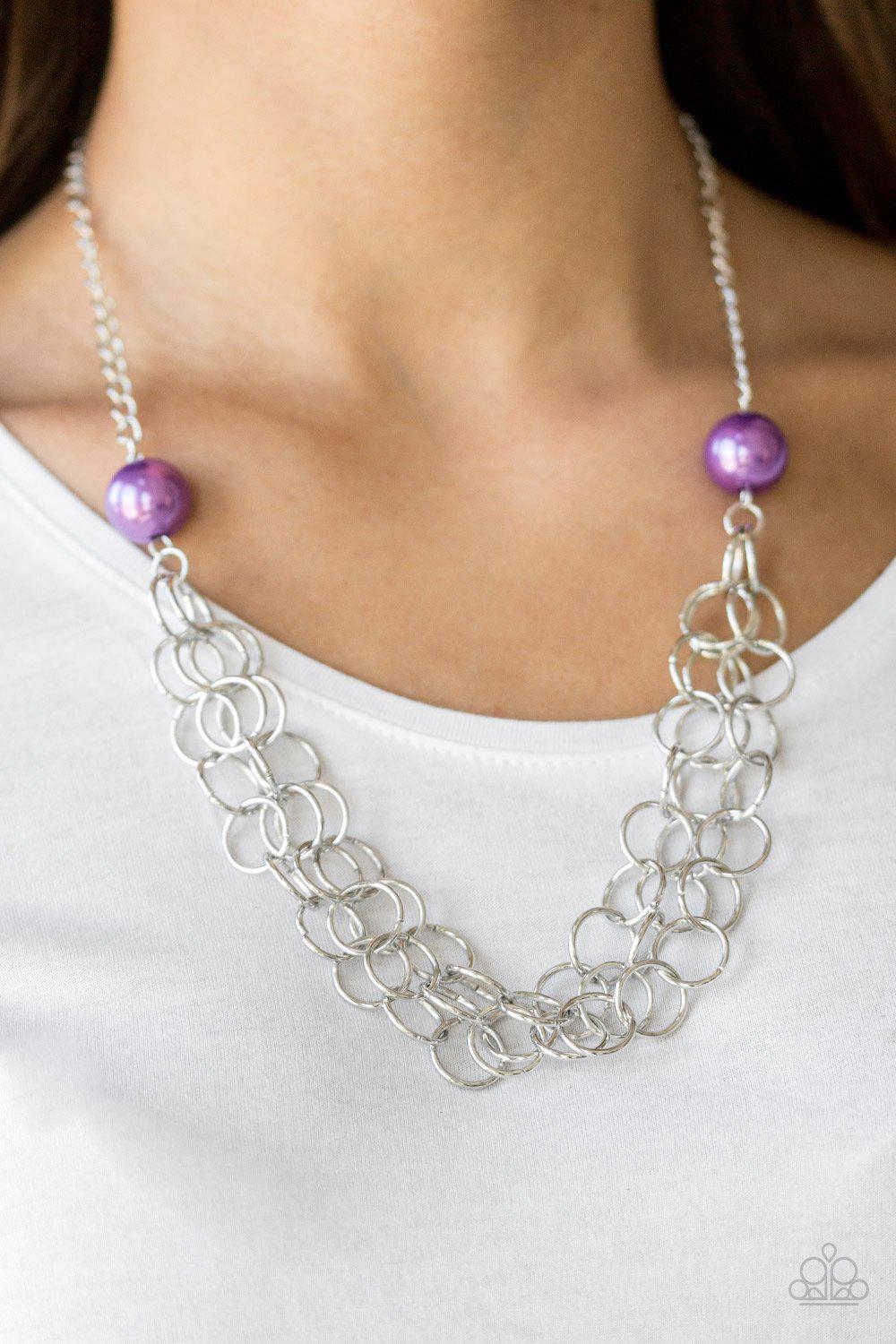 Daring Diva Purple and Silver Necklace - Paparazzi Accessories - model -CarasShop.com - $5 Jewelry by Cara Jewels