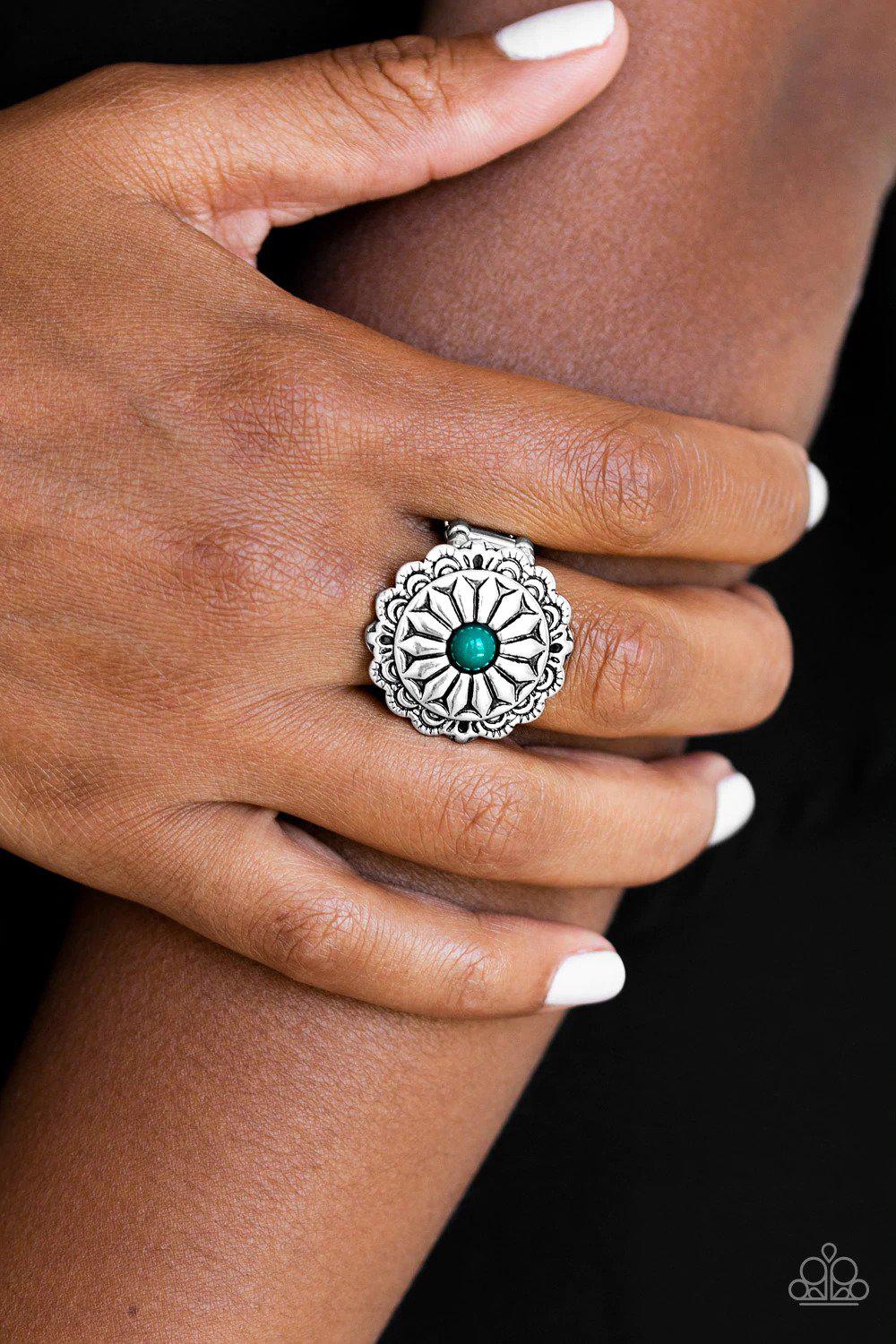Daringly Daisy Green Ring - Paparazzi Accessories- on model - CarasShop.com - $5 Jewelry by Cara Jewels