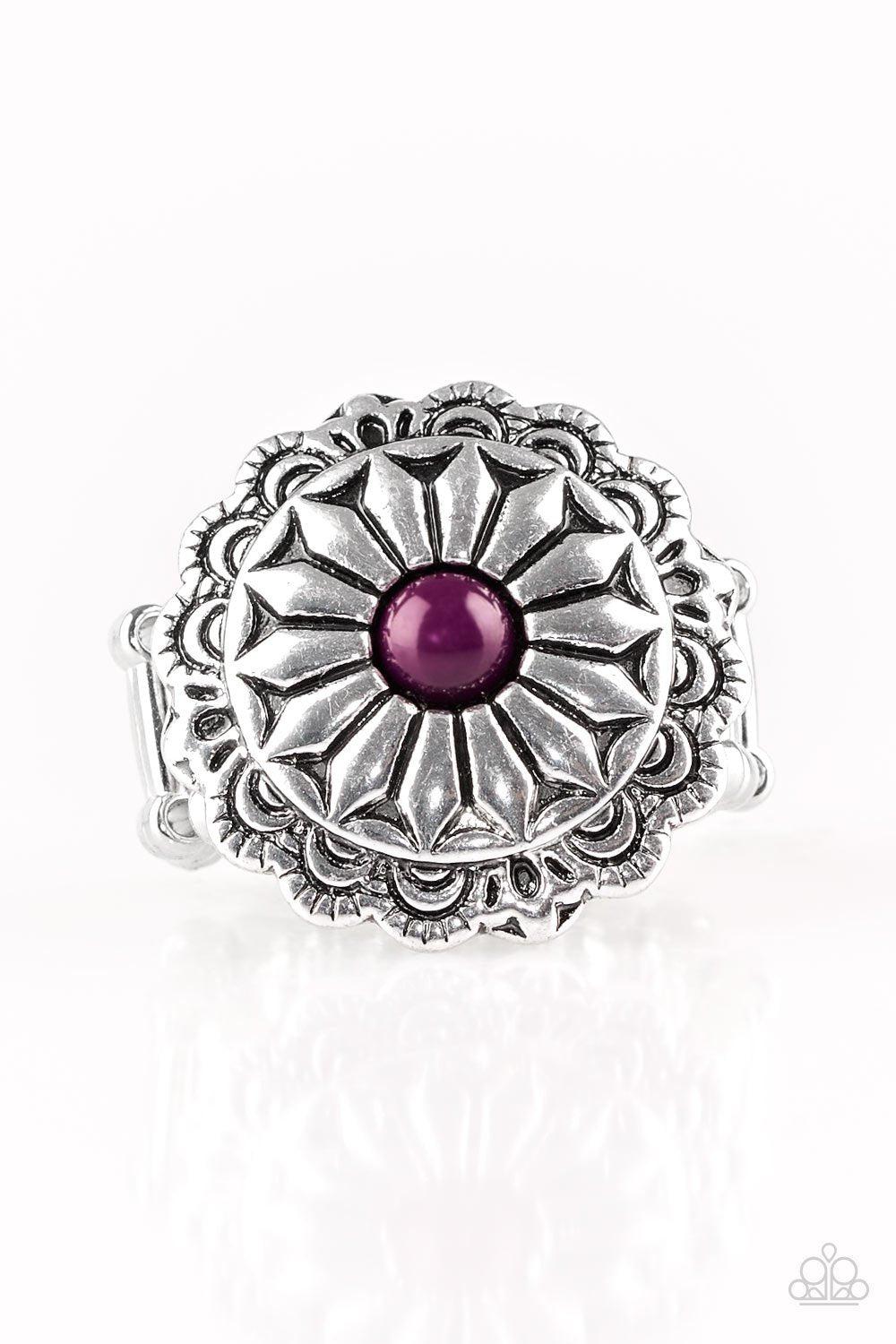 Daringly Daisy Purple and Silver Flower Ring - Paparazzi Accessories-CarasShop.com - $5 Jewelry by Cara Jewels