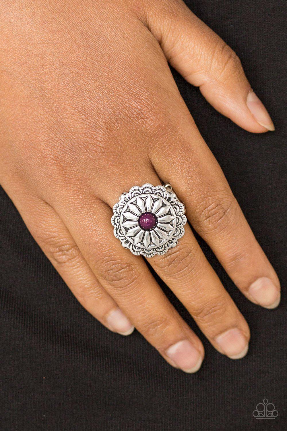 Daringly Daisy Purple and Silver Flower Ring - Paparazzi Accessories-CarasShop.com - $5 Jewelry by Cara Jewels