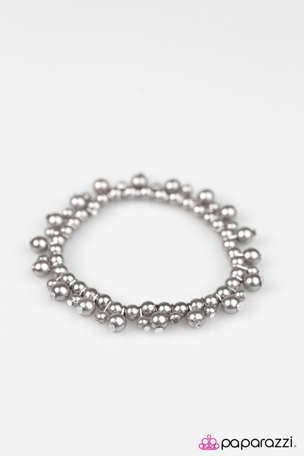 Date With Divine Silver Pearl Bracelet - Paparazzi Accessories-CarasShop.com - $5 Jewelry by Cara Jewels