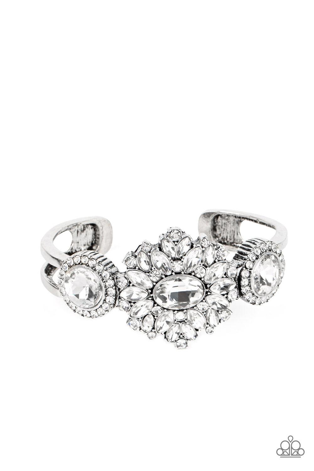 Daydream Dazzle White Rhinestone Cuff Bracelet - Paparazzi Accessories- lightbox - CarasShop.com - $5 Jewelry by Cara Jewels