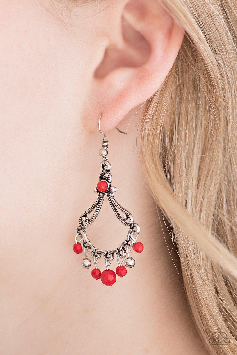 Dazzling Date Night Red and Silver Earrings - Paparazzi Accessories-CarasShop.com - $5 Jewelry by Cara Jewels