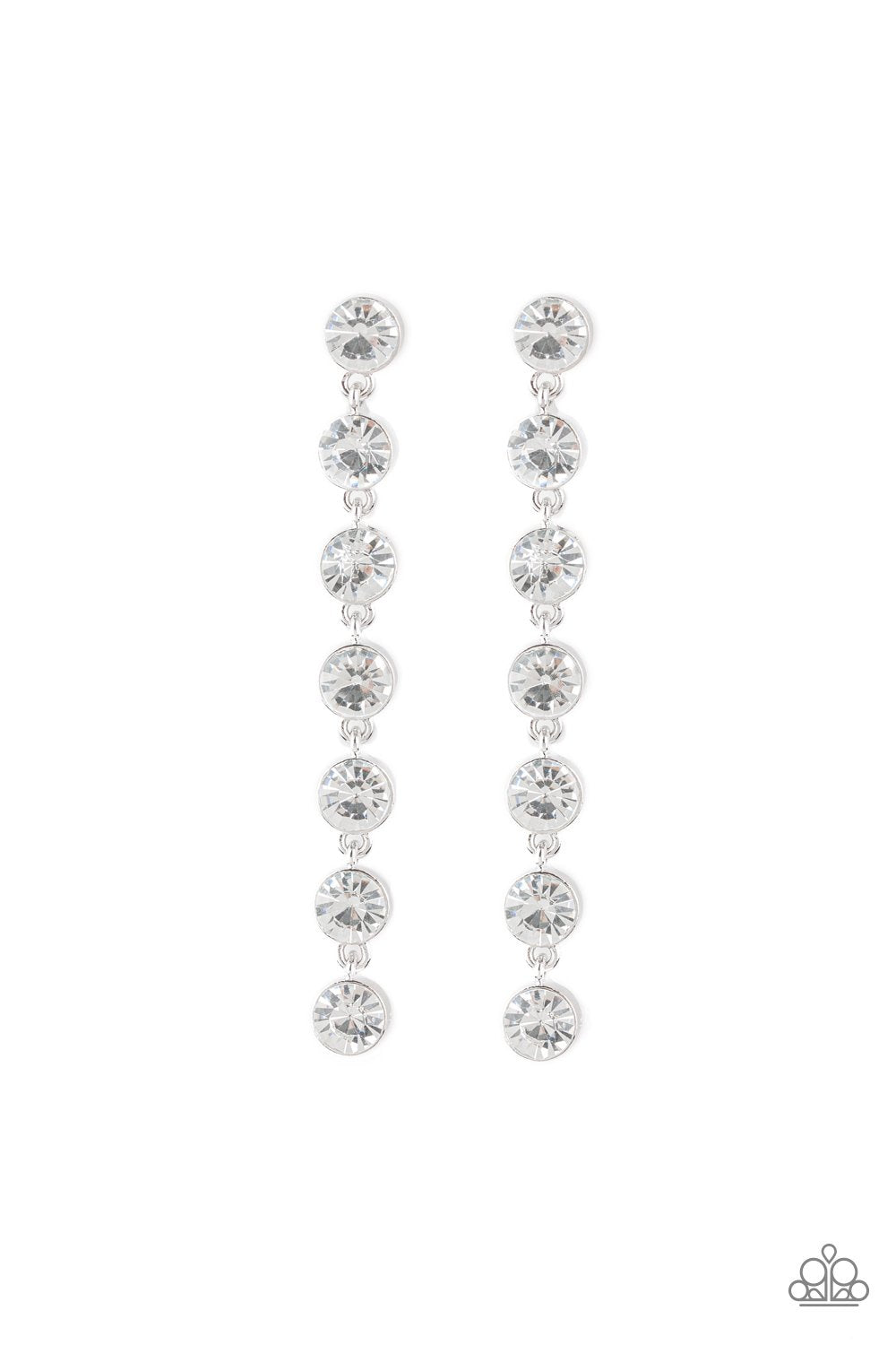 Dazzling Debonair White Rhinestone Earrings - Paparazzi Accessories-CarasShop.com - $5 Jewelry by Cara Jewels