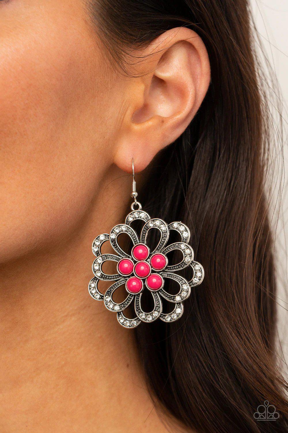 Dazzling Dewdrops Pink Earrings - Paparazzi Accessories- on model - CarasShop.com - $5 Jewelry by Cara Jewels