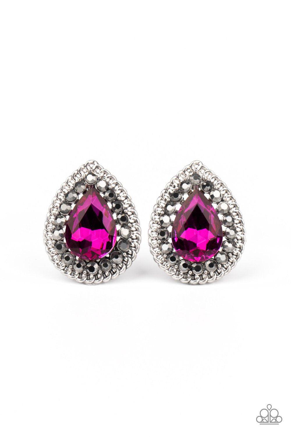 Debutante Debut Pink Rhinestone Teardrop Post Earrings - Paparazzi Accessories - lightbox -CarasShop.com - $5 Jewelry by Cara Jewels