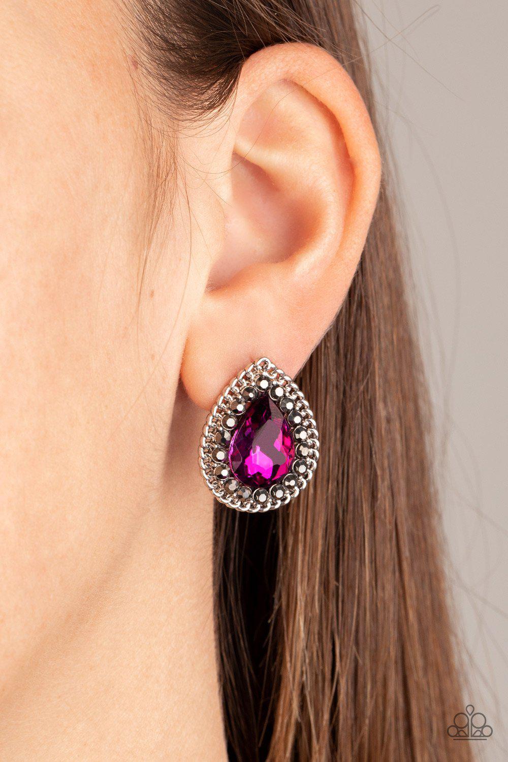 Debutante Debut Pink Rhinestone Teardrop Post Earrings - Paparazzi Accessories - lightbox -CarasShop.com - $5 Jewelry by Cara Jewels