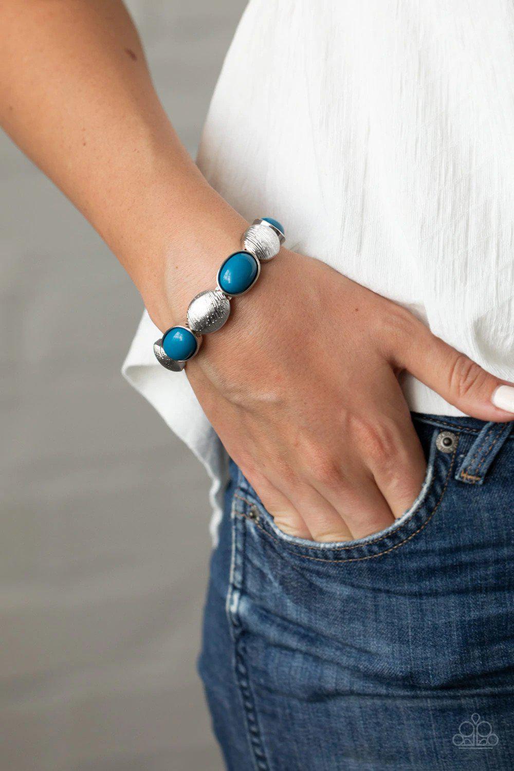Decadently Dewy Blue Bracelet - Paparazzi Accessories- on model - CarasShop.com - $5 Jewelry by Cara Jewels