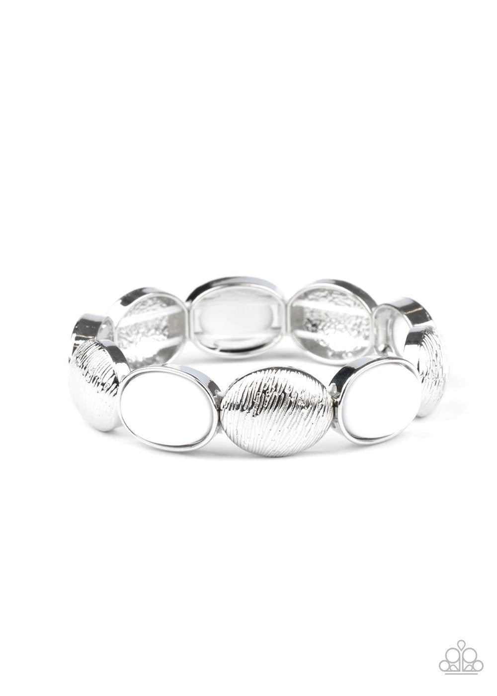 Decadently Dewy White Bracelet - Paparazzi Accessories- lightbox - CarasShop.com - $5 Jewelry by Cara Jewels