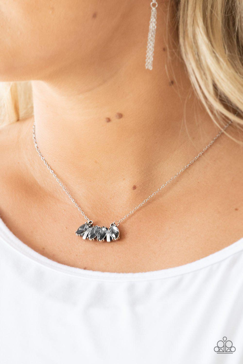 Deco Decadence Silver Smoky Gem Necklace - Paparazzi Accessories-CarasShop.com - $5 Jewelry by Cara Jewels