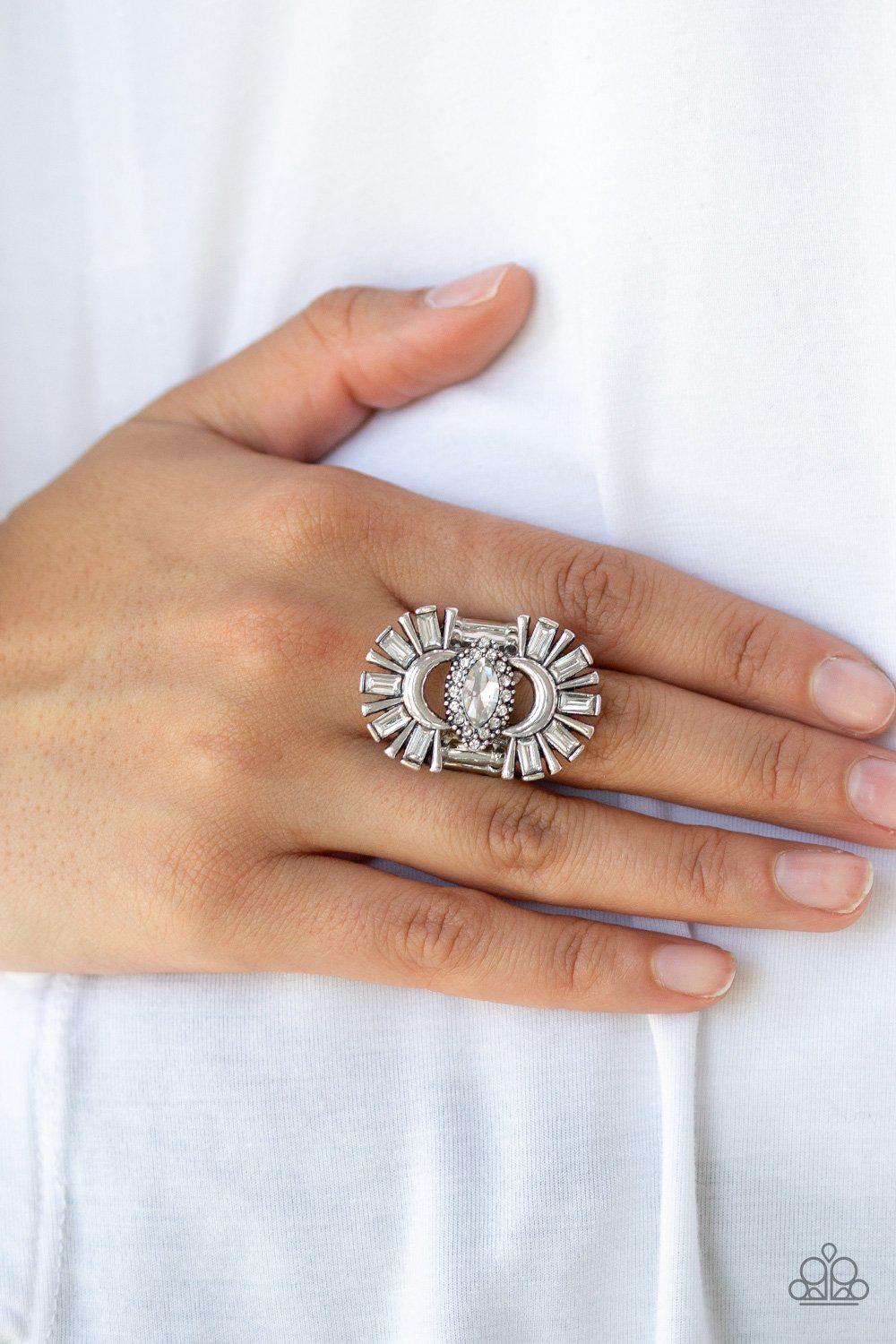Deco Diva White Ring - Paparazzi Accessories-CarasShop.com - $5 Jewelry by Cara Jewels