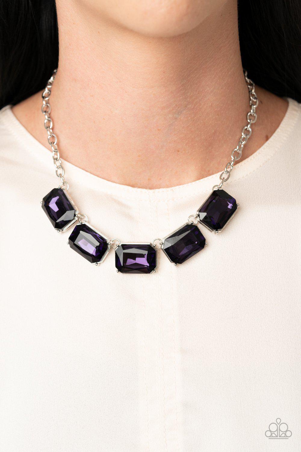 Deep Freeze Diva Purple Rhinestone Necklace - Paparazzi Accessories - model -CarasShop.com - $5 Jewelry by Cara Jewels