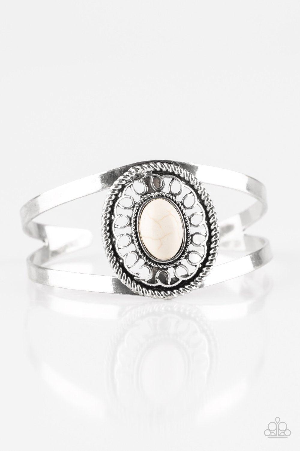 Deep In The Tumbleweeds White Stone Cuff Bracelet - Paparazzi Accessories- lightbox - CarasShop.com - $5 Jewelry by Cara Jewels
