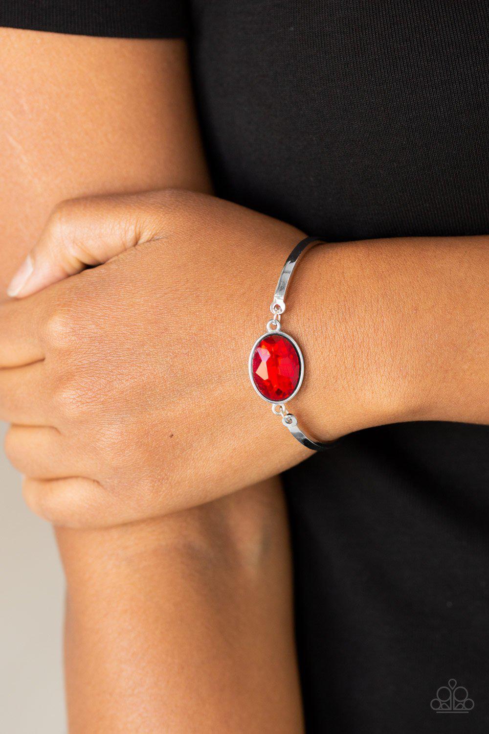 Definitely Dashing Red Gem Bracelet - Paparazzi Accessories-CarasShop.com - $5 Jewelry by Cara Jewels