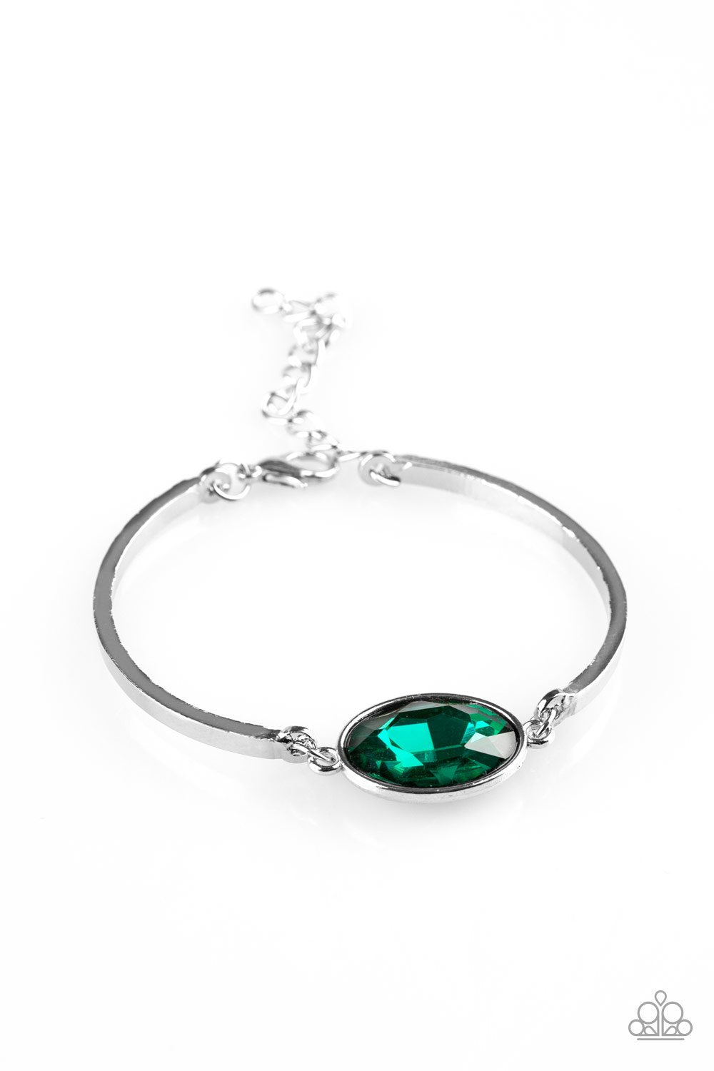 Definitely Dashing Silver and Emerald Green Gem Bracelet - Paparazzi Accessories-CarasShop.com - $5 Jewelry by Cara Jewels