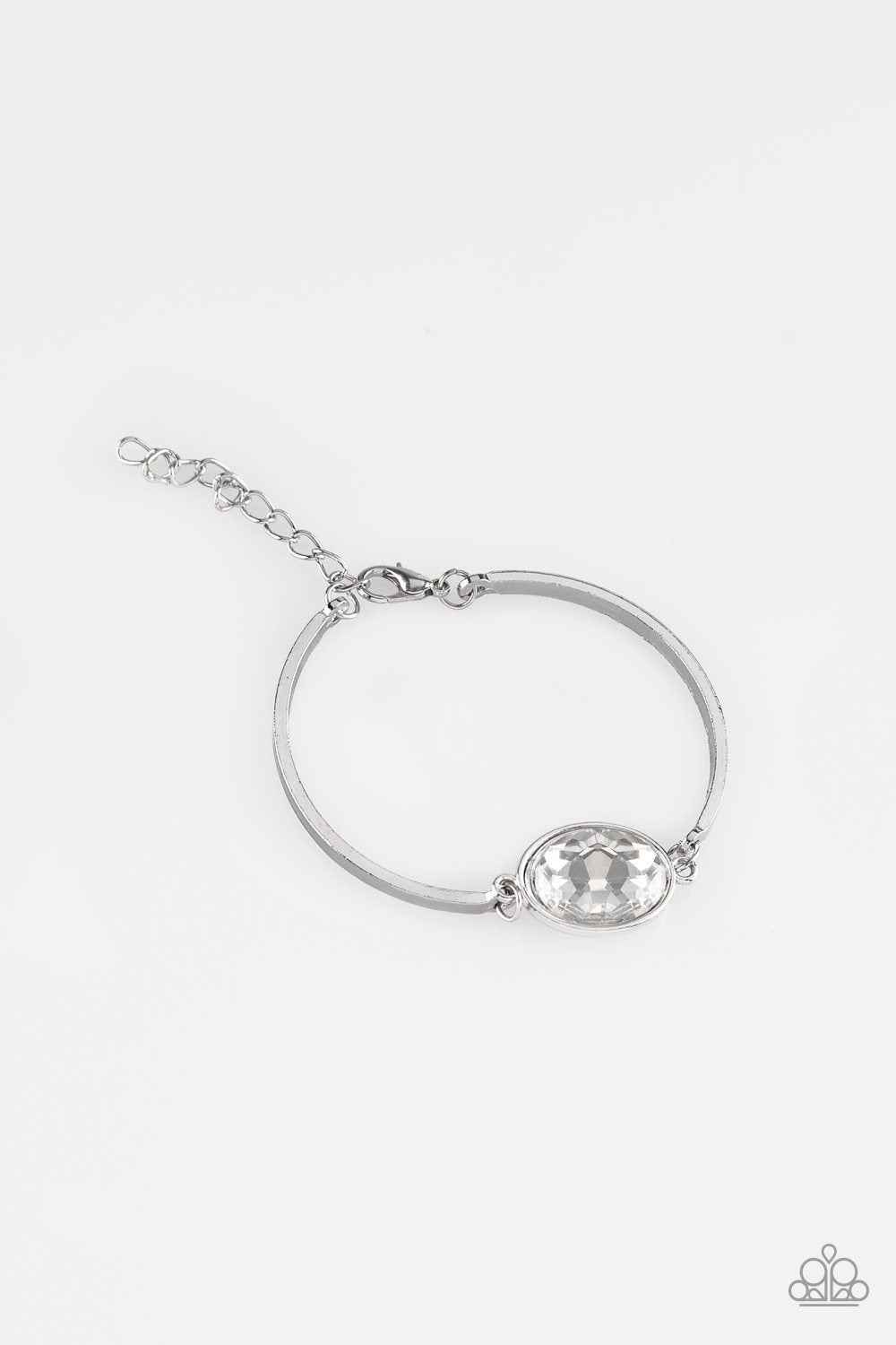 Definitely Dashing White Rhinestone Bracelet - Paparazzi Accessories-CarasShop.com - $5 Jewelry by Cara Jewels