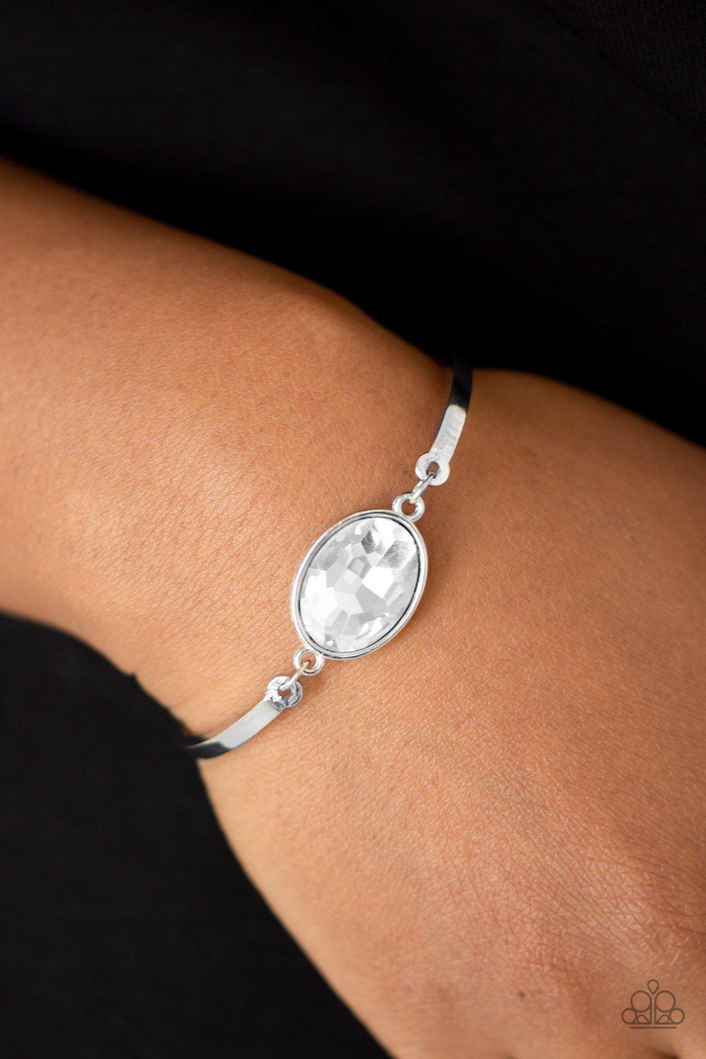 Definitely Dashing White Rhinestone Bracelet - Paparazzi Accessories-CarasShop.com - $5 Jewelry by Cara Jewels