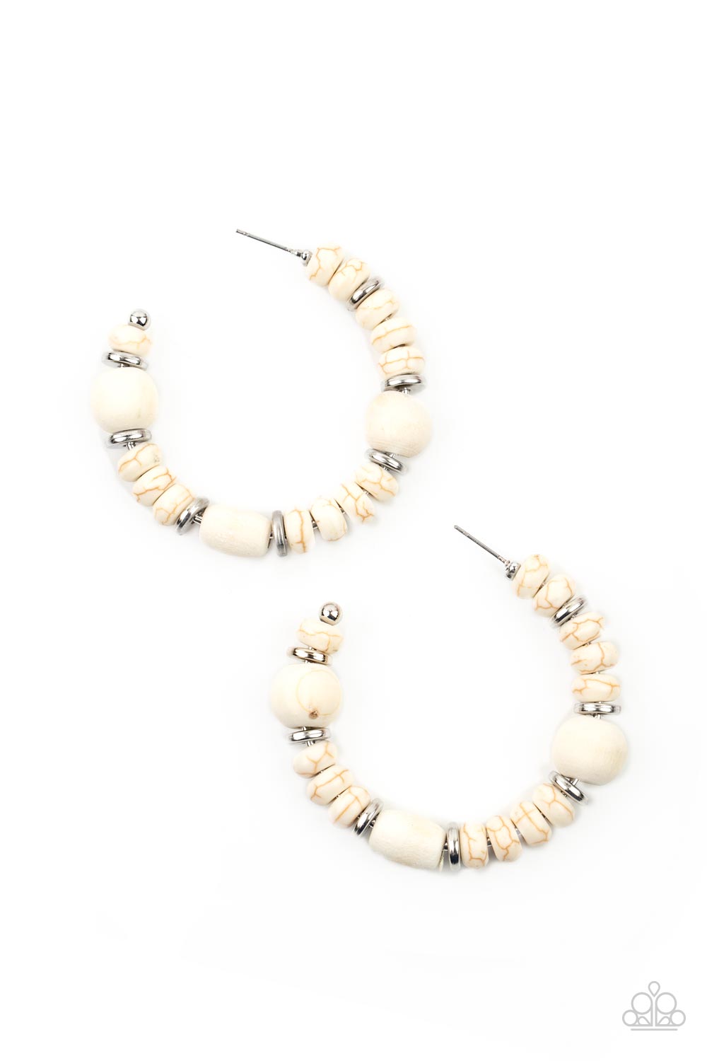 Definitely Down-To-Earth White Stone Hoop Earrings - Paparazzi Accessories- lightbox - CarasShop.com - $5 Jewelry by Cara Jewels