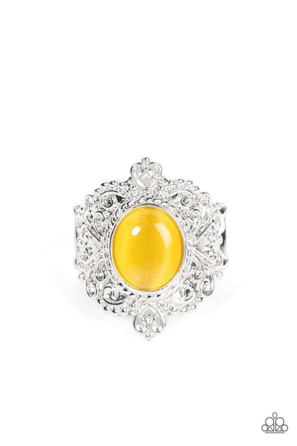 Delightfully Dreamy Yellow Cat&#39;s Eye Stone Ring - Paparazzi Accessories- lightbox - CarasShop.com - $5 Jewelry by Cara Jewels