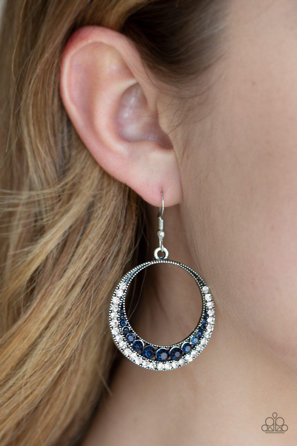Demanding Dazzle Blue Rhinestone Earrings - Paparazzi Accessories-CarasShop.com - $5 Jewelry by Cara Jewels