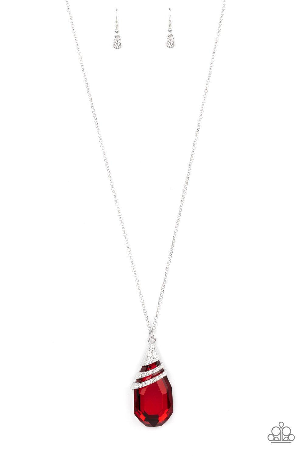 Demandingly Diva Red and White Rhinestone Pendant Necklace - Paparazzi Accessories 2021 Convention Exclusive- lightbox - CarasShop.com - $5 Jewelry by Cara Jewels