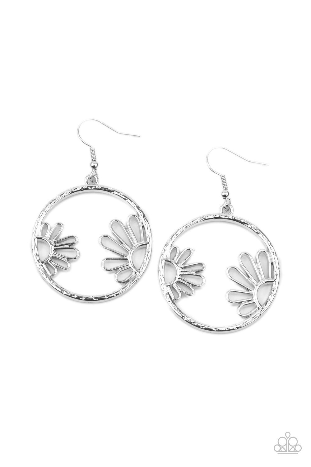 Demurely Daisy Silver Flower Earrings - Paparazzi Accessories- lightbox - CarasShop.com - $5 Jewelry by Cara Jewels