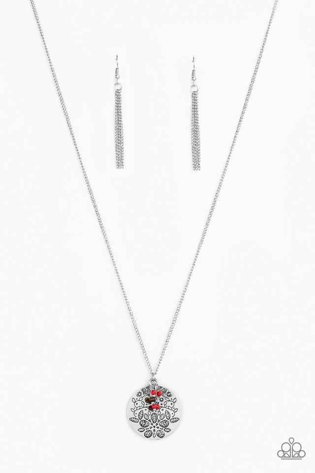 Desert Abundance Red and Silver Necklace - Paparazzi Accessories-CarasShop.com - $5 Jewelry by Cara Jewels