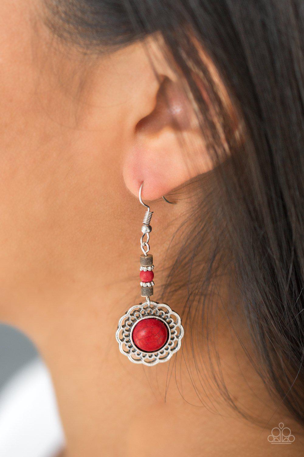 Desert Bliss Red Stone Earrings - Paparazzi Accessories-CarasShop.com - $5 Jewelry by Cara Jewels