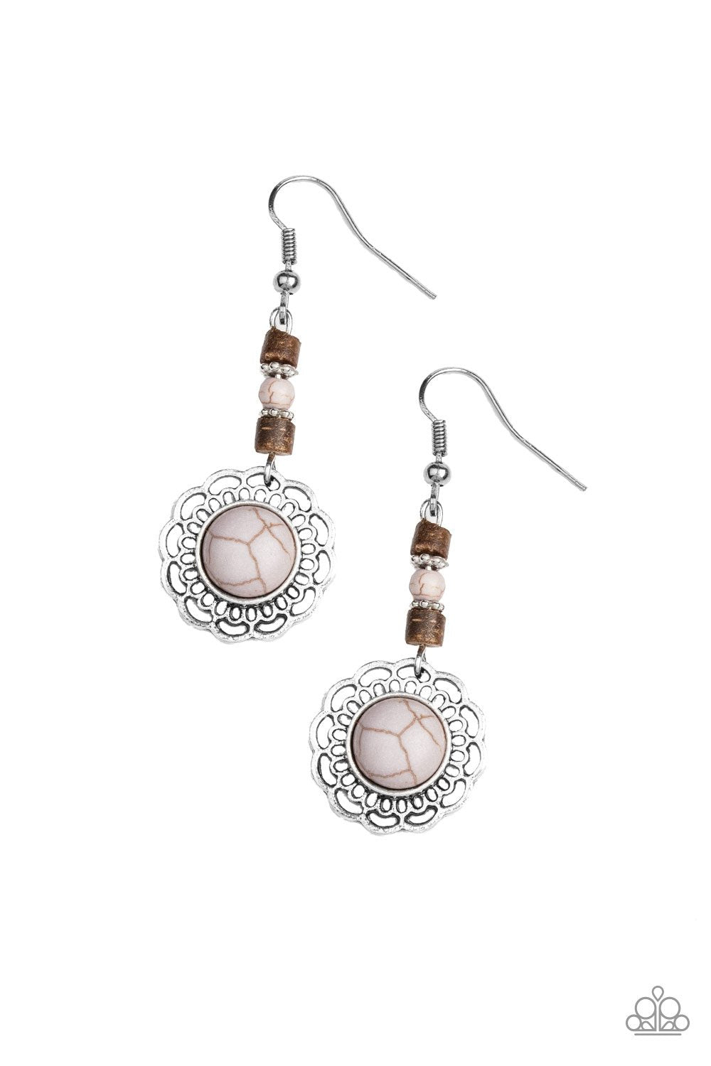 Desert Bliss Silver Stone Earrings - Paparazzi Accessories - lightbox -CarasShop.com - $5 Jewelry by Cara Jewels