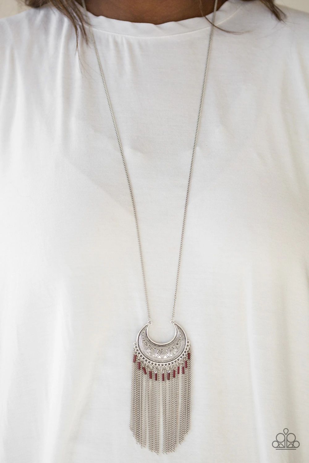 Desert Coyote Brown and Silver Fringe Necklace - Paparazzi Accessories - model -CarasShop.com - $5 Jewelry by Cara Jewels