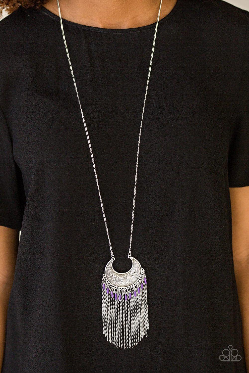 Desert Coyote Silver and Purple Fringe Necklace - Paparazzi Accessories-CarasShop.com - $5 Jewelry by Cara Jewels