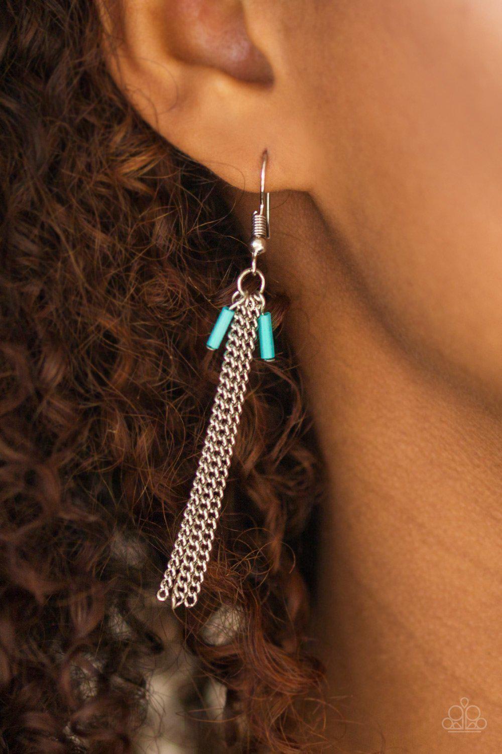 Desert Coyote Silver and Turquoise Blue Fringe Necklace - Paparazzi Accessories-CarasShop.com - $5 Jewelry by Cara Jewels
