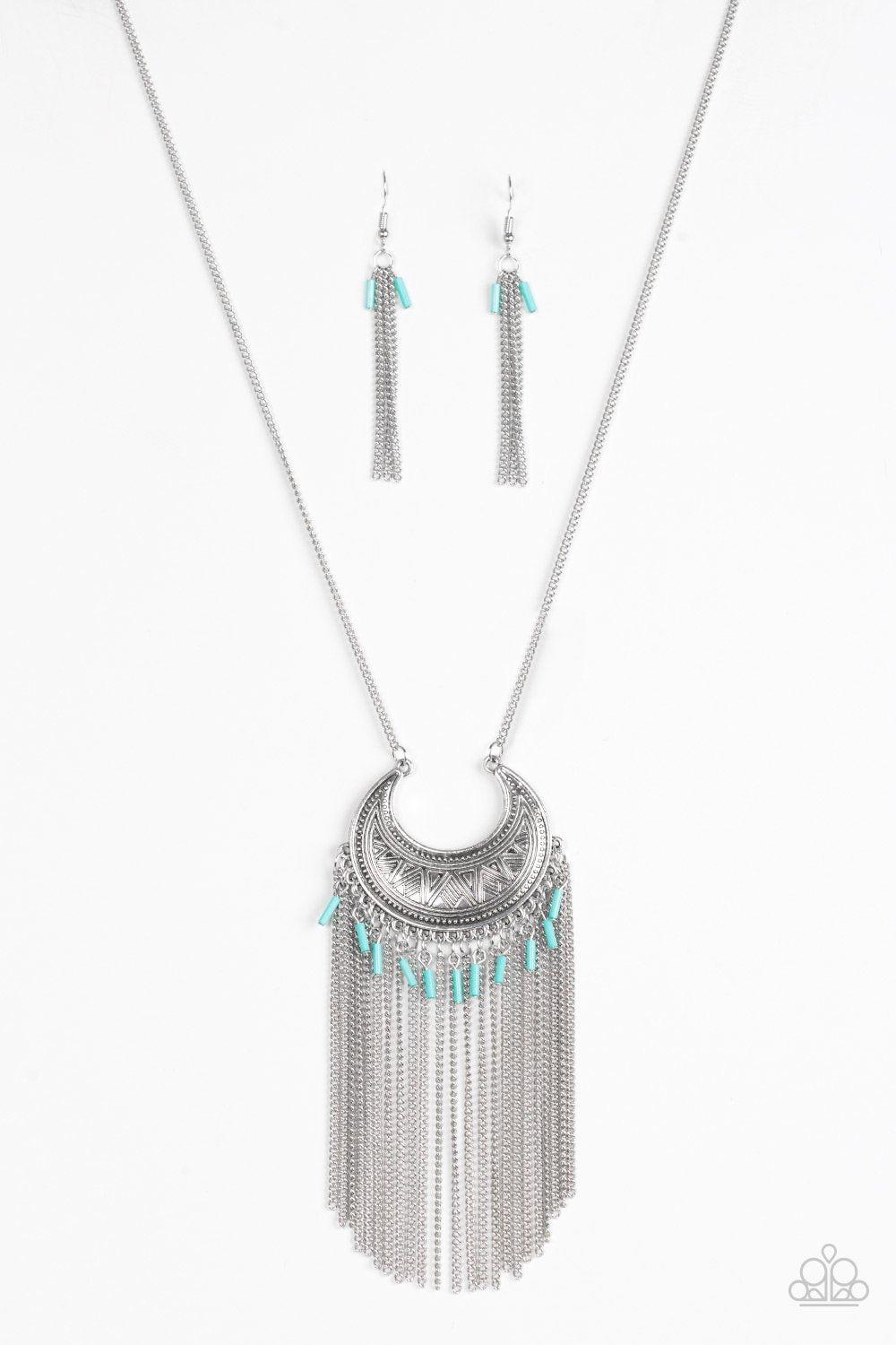 Desert Coyote Silver and Turquoise Blue Fringe Necklace - Paparazzi Accessories-CarasShop.com - $5 Jewelry by Cara Jewels