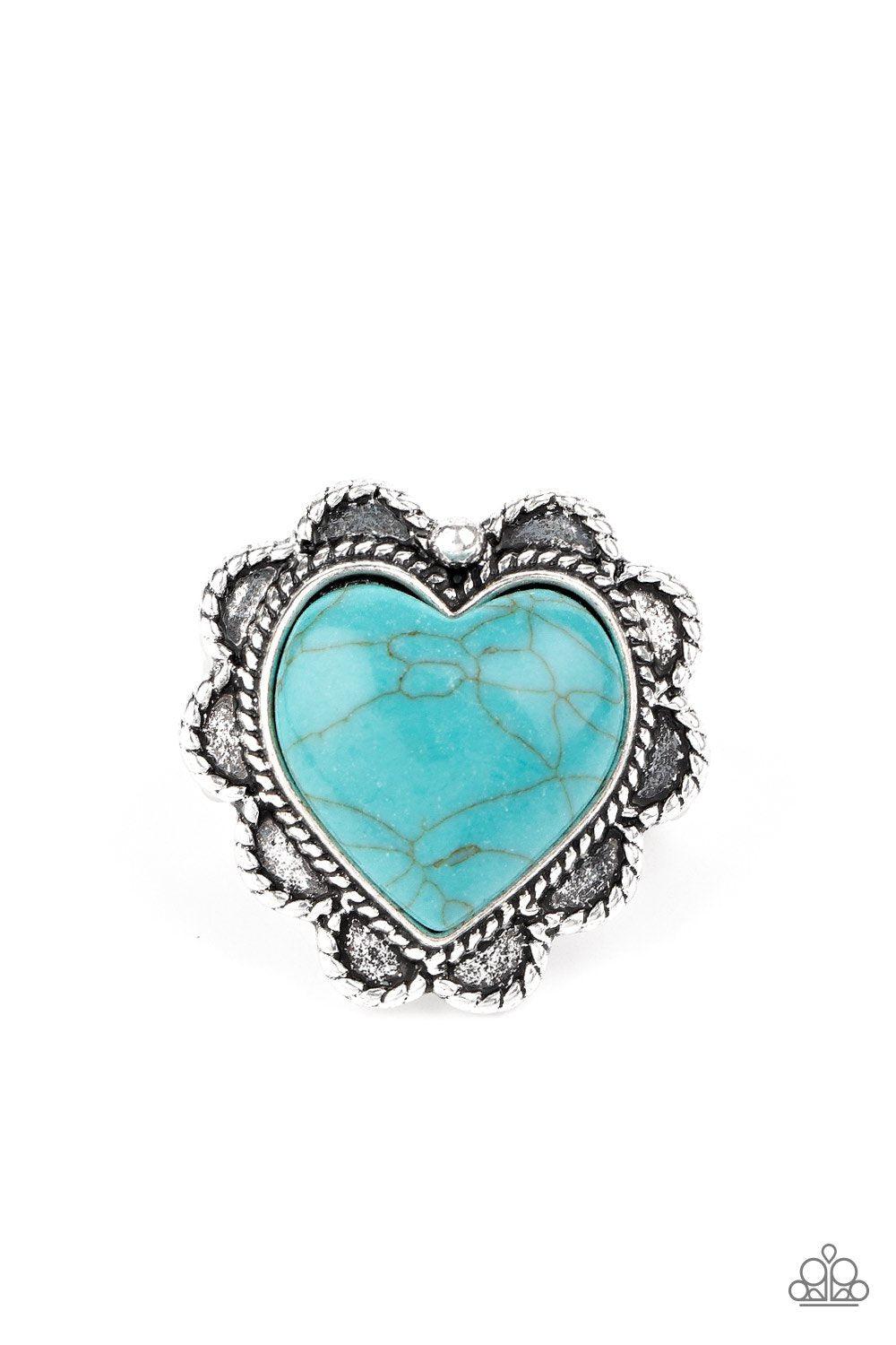Desert Desire Turquoise Blue Stone Heart Ring - Paparazzi Accessories - lightbox -CarasShop.com - $5 Jewelry by Cara Jewels