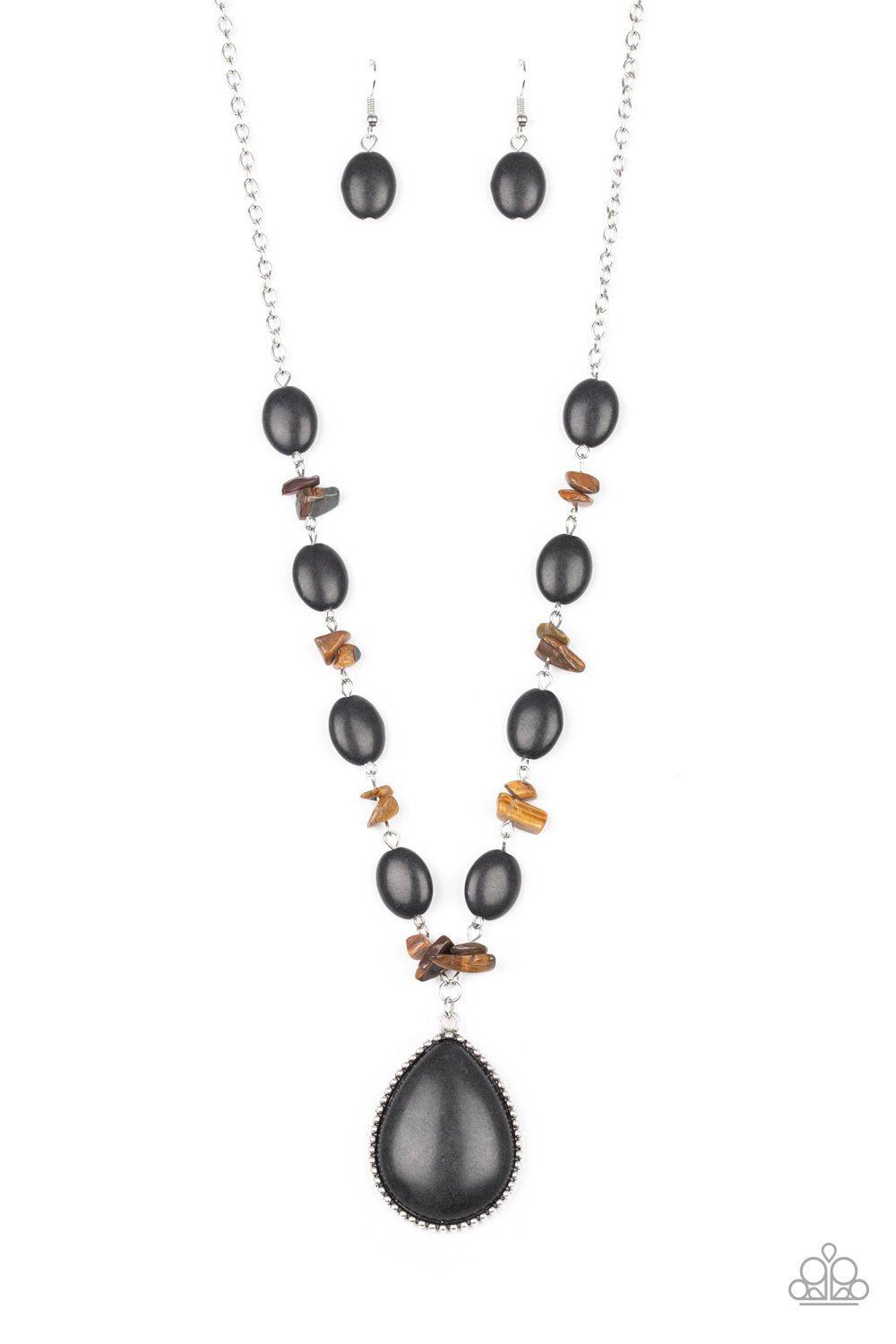 Desert Diva Black and Tiger Eye Stone Necklace - Paparazzi Accessories-CarasShop.com - $5 Jewelry by Cara Jewels