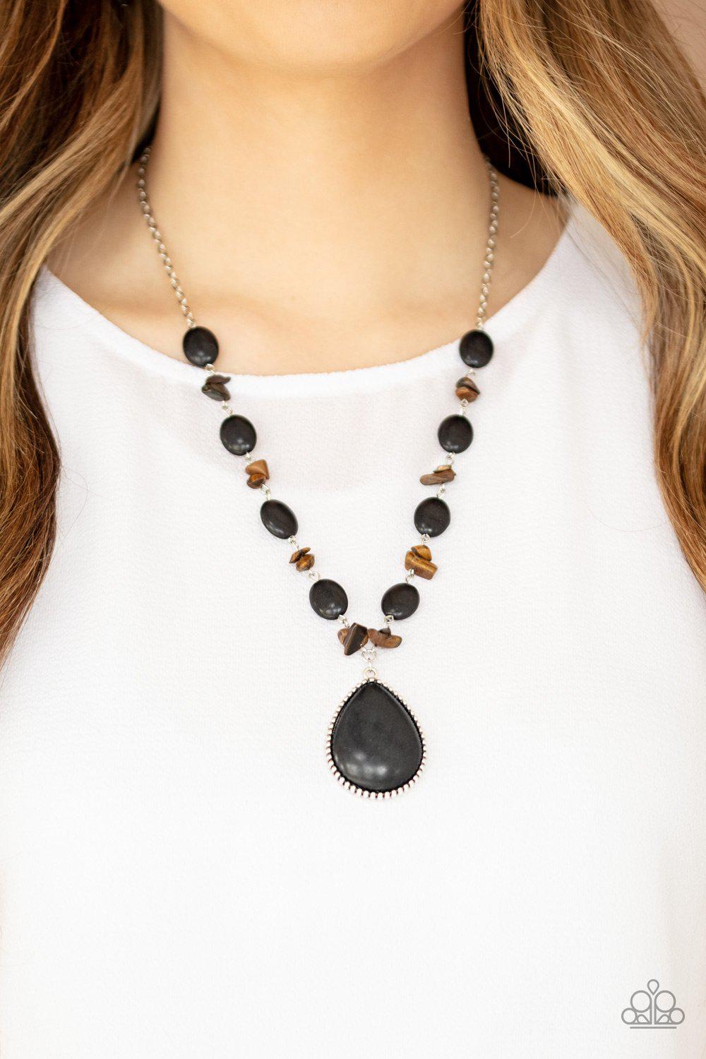 Desert Diva Black and Tiger Eye Stone Necklace - Paparazzi Accessories-CarasShop.com - $5 Jewelry by Cara Jewels