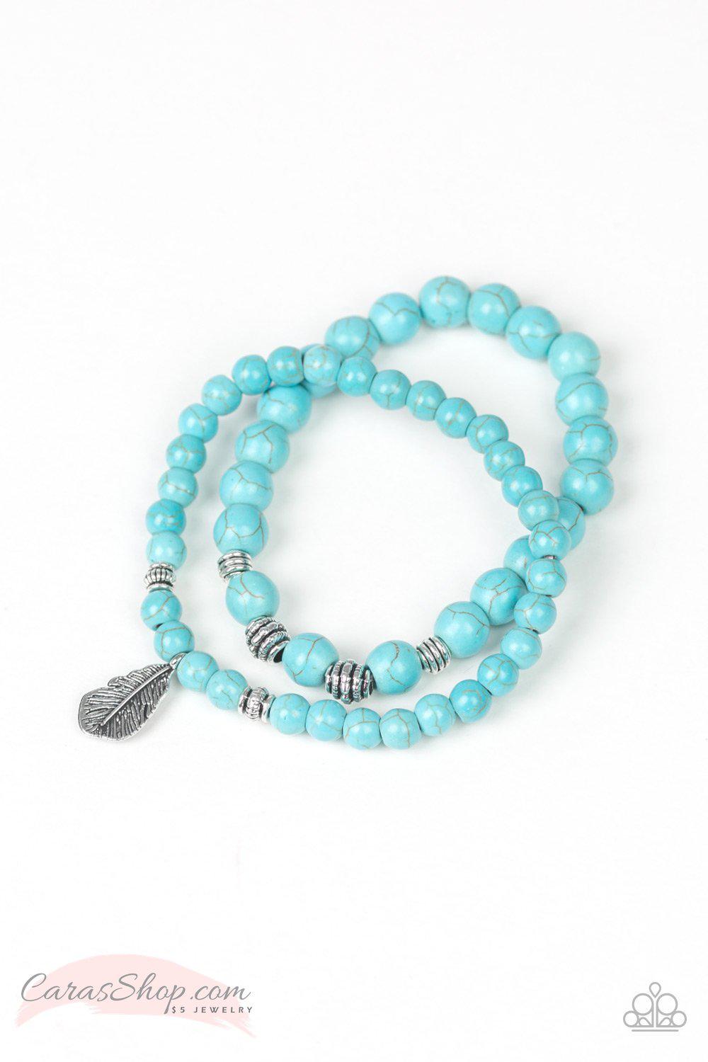 Desert Dove Turquoise Blue Stone Stretch Bracelet Set - Paparazzi Accessories-CarasShop.com - $5 Jewelry by Cara Jewels