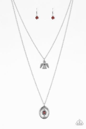 Desert Eagle Silver and Brown Stone Necklace - Paparazzi Accessories-CarasShop.com - $5 Jewelry by Cara Jewels