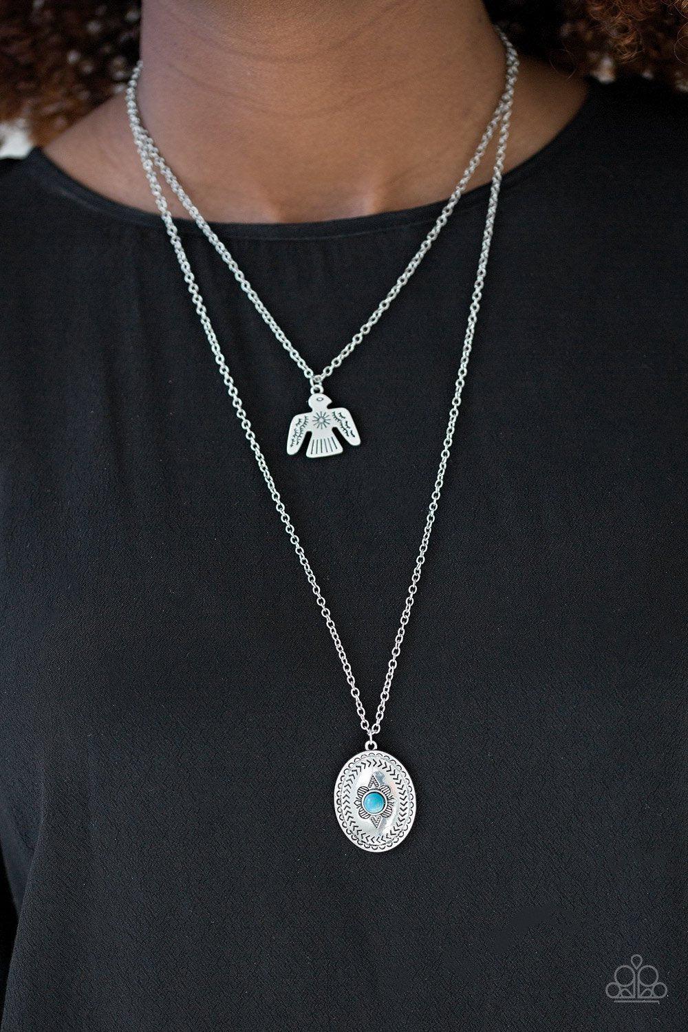 Desert Eagle Silver and Turquoise Blue Stone Necklace - Paparazzi Accessories-CarasShop.com - $5 Jewelry by Cara Jewels