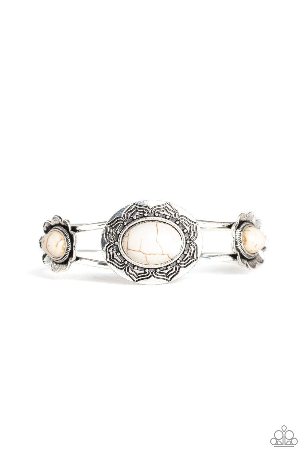 Desert Eden White Stone Hinged Bracelet - Paparazzi Accessories-CarasShop.com - $5 Jewelry by Cara Jewels