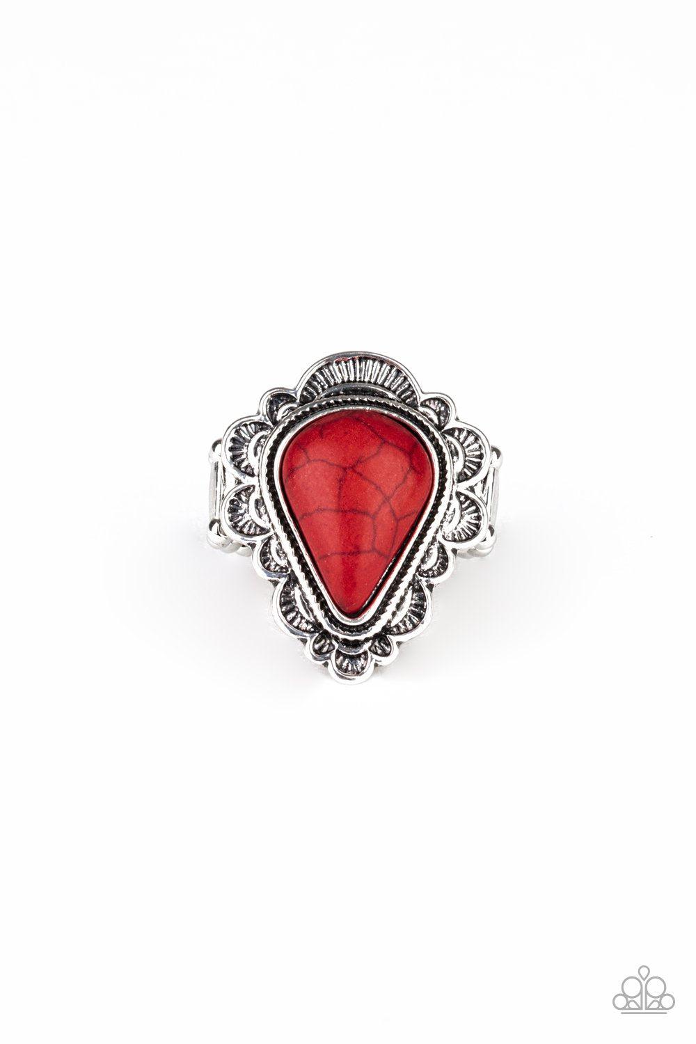 Desert Escape Red Stone and Silver Ring - Paparazzi Accessories-CarasShop.com - $5 Jewelry by Cara Jewels